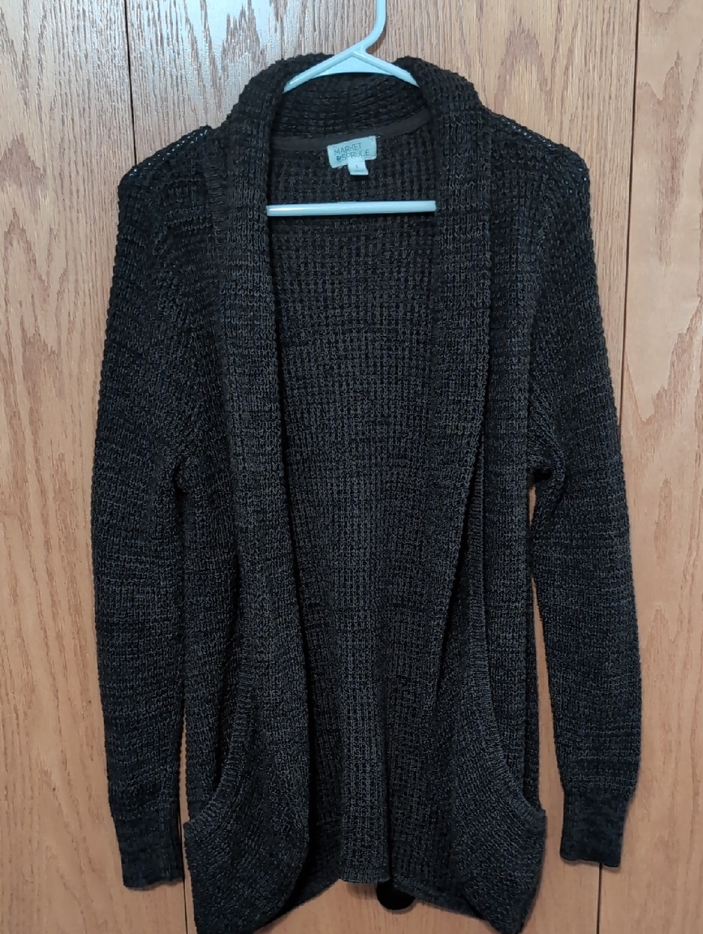 Market & Spruce Charcoal Open-Front Shawl Collar Cardigan
